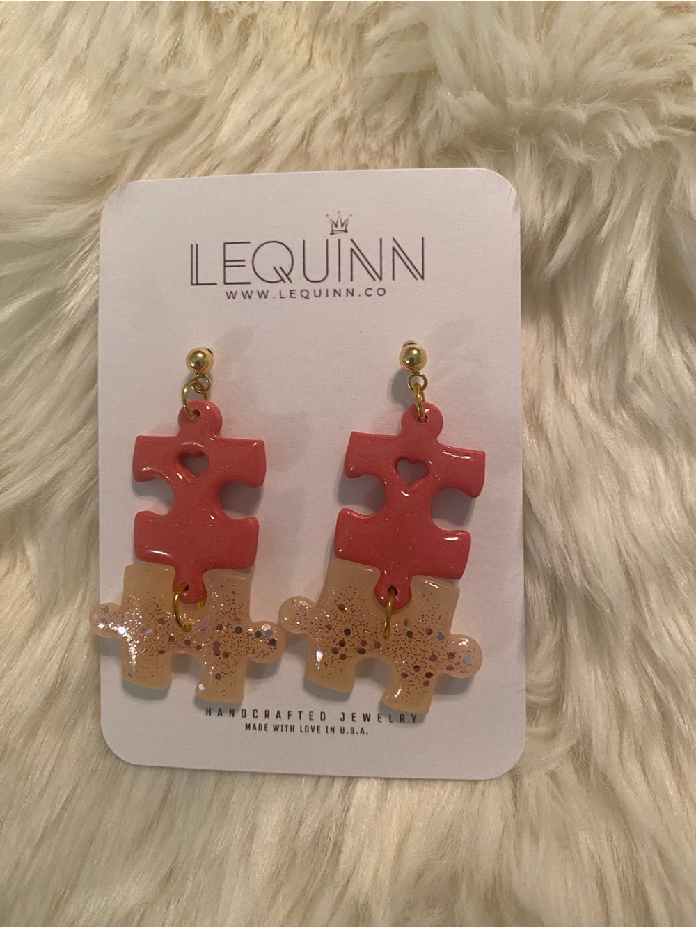 Pink & Peach Puzzle Piece Drop Earrings